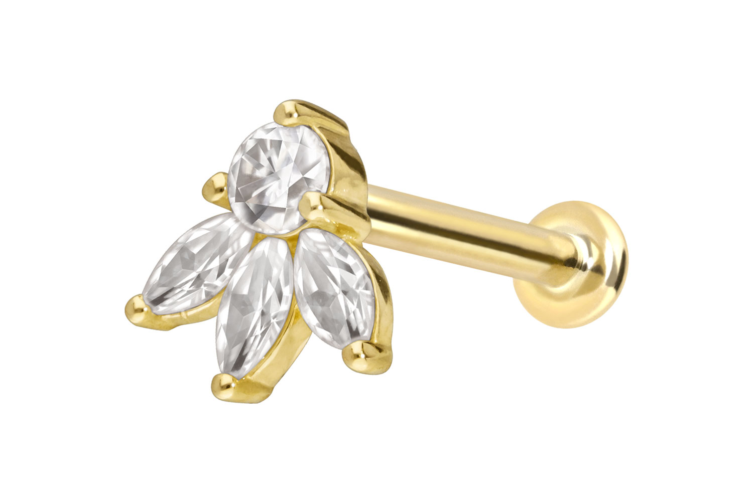 14 Karat Gold Labret Piercing mit Innengewinde MOISSANIT-LOTUSBLÜTE